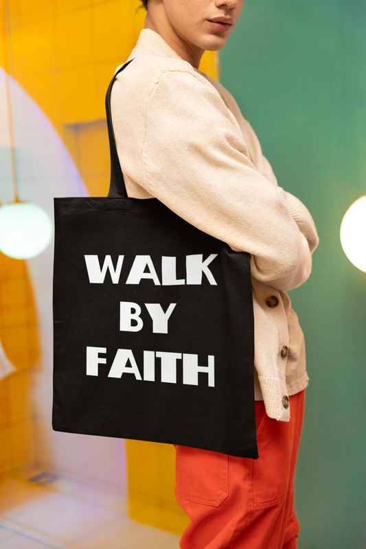 Walk by Faith Not Christian Tote Bag, Christian Gifts, Christian Back To School Gifts, Trendy Christian Apparel